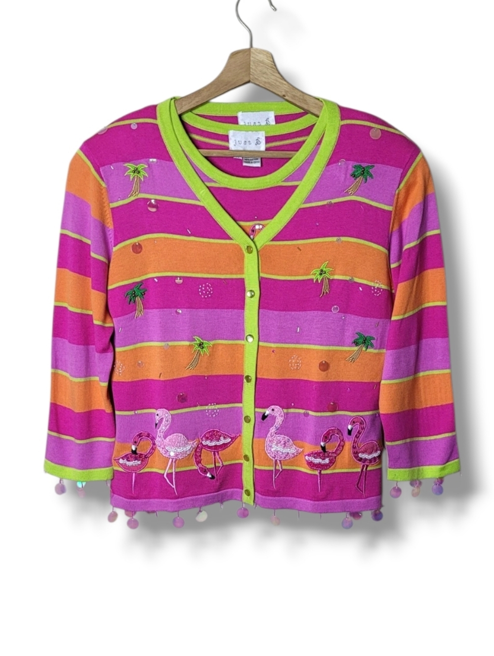 Just B Striped Flamingo Palm Tree Cardigan Set Size M